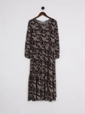 Mollie Floral Long Sleeve Maxi Dress in Chocolate Brown