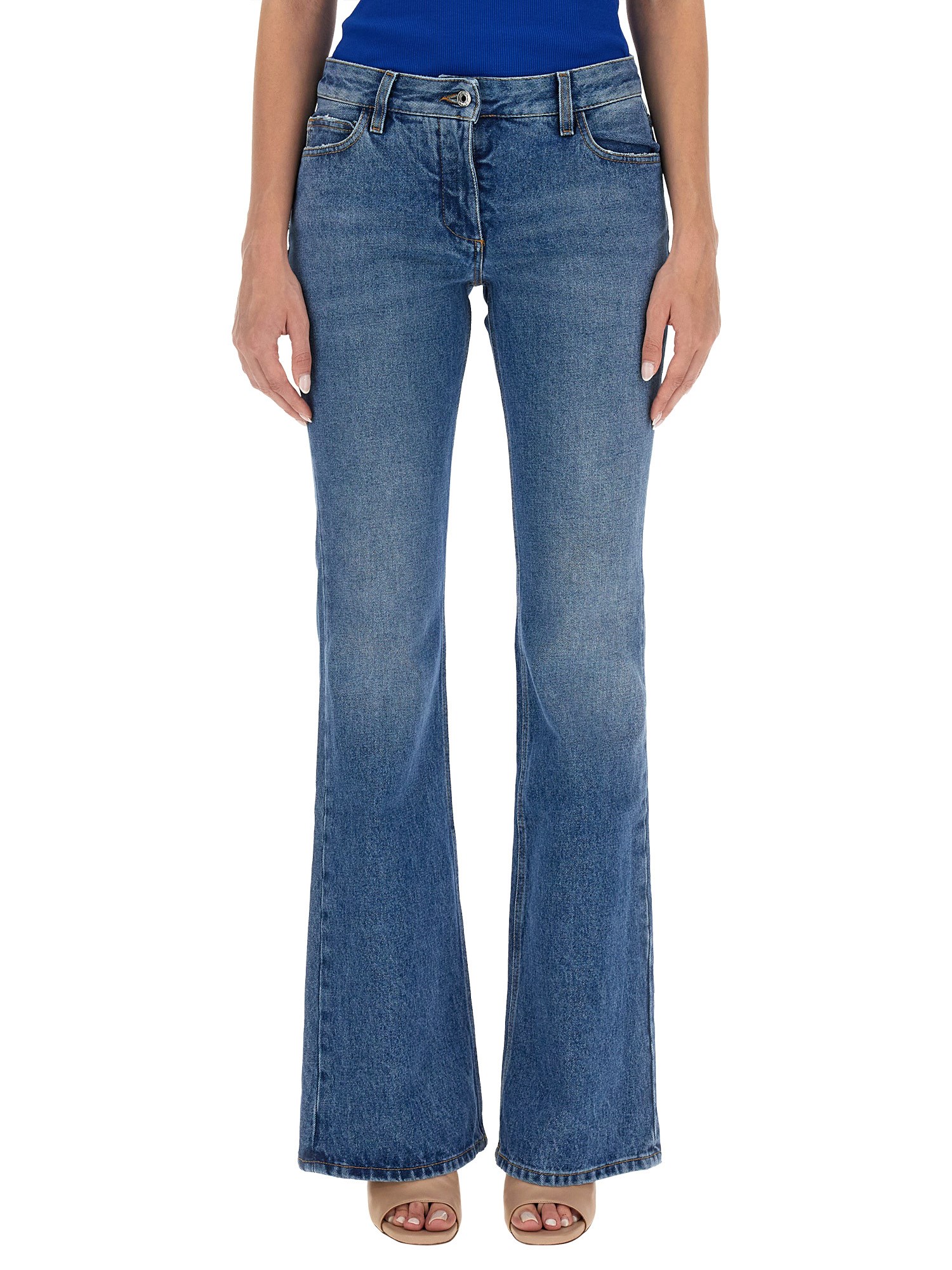 OFF-WHITE    COTTON DENIM FLARE JEANS