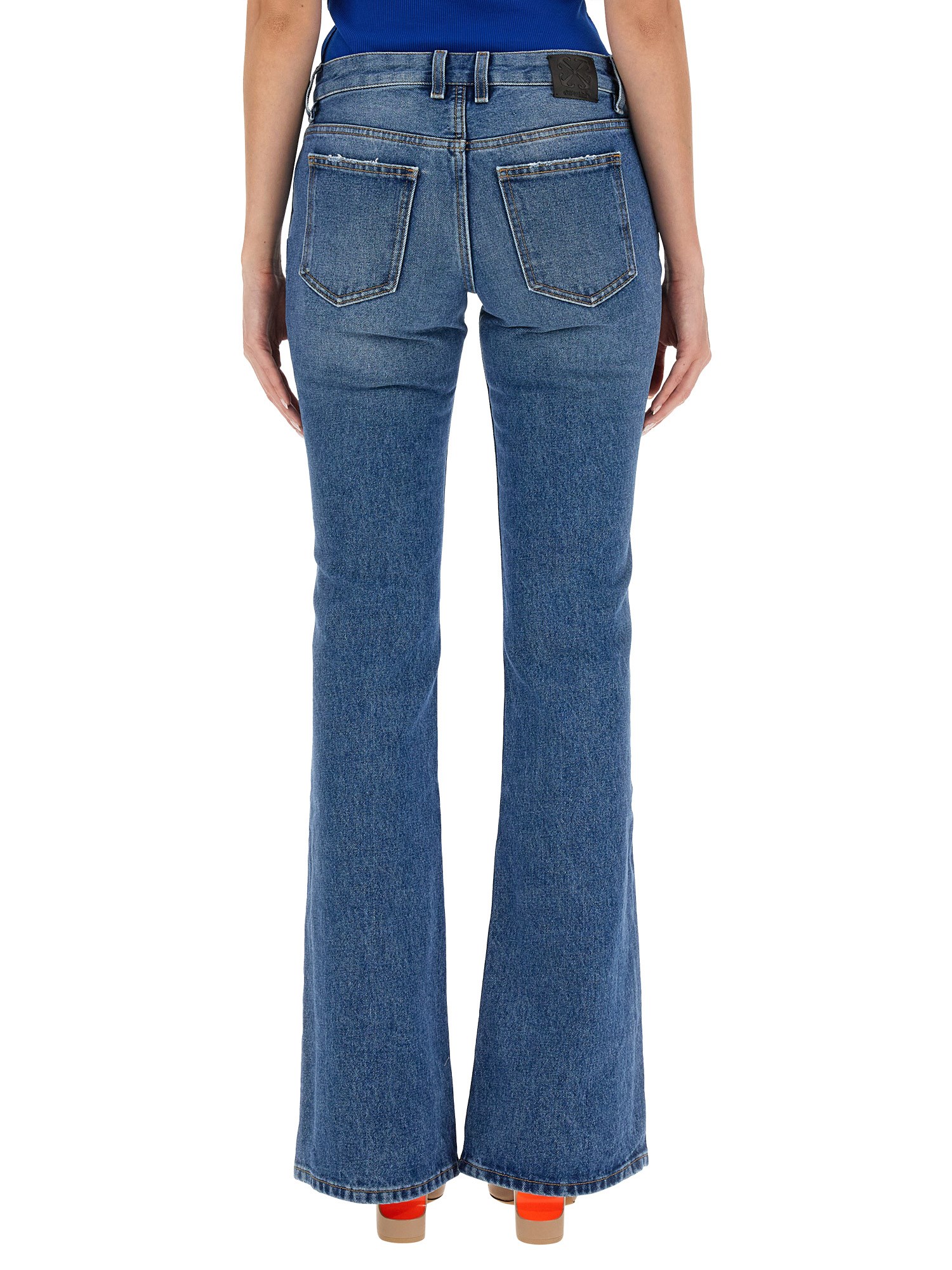 OFF-WHITE    COTTON DENIM FLARE JEANS