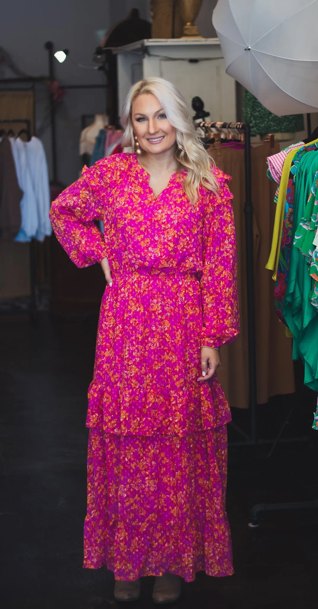 Orchid Marigold Print Maxi Dress