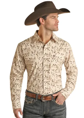 Panhandle Slim Mens Tan Floral Long Sleeve Shirt