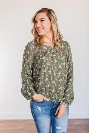 Perfect For You Floral Long Sleeve Blouse- Olive