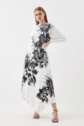 Petite Satin Crepe Floral Long Sleeve Woven Midi Dress | Karen Millen