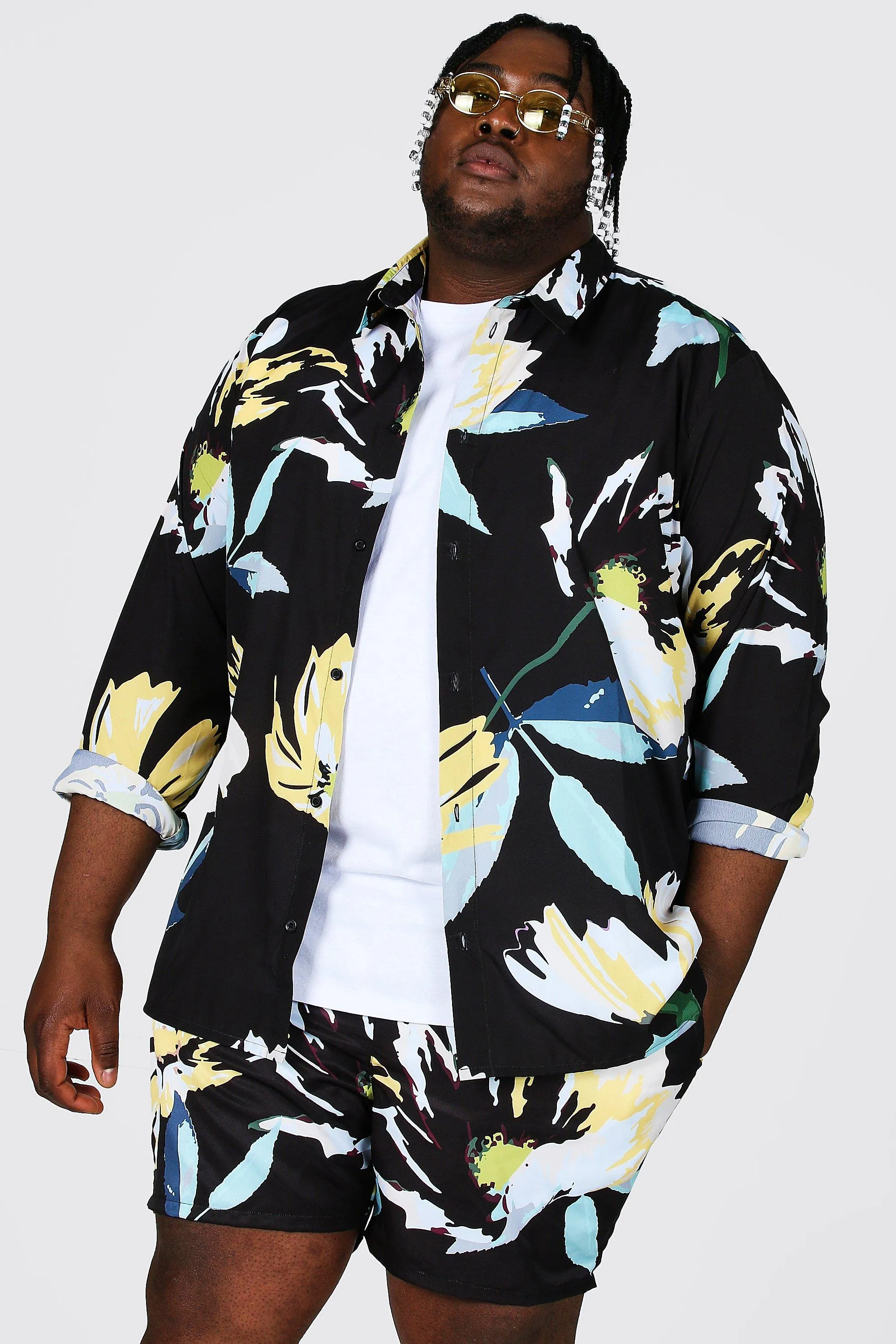 Plus Size Floral Long Sleeve Print Shirt | boohooMAN UK