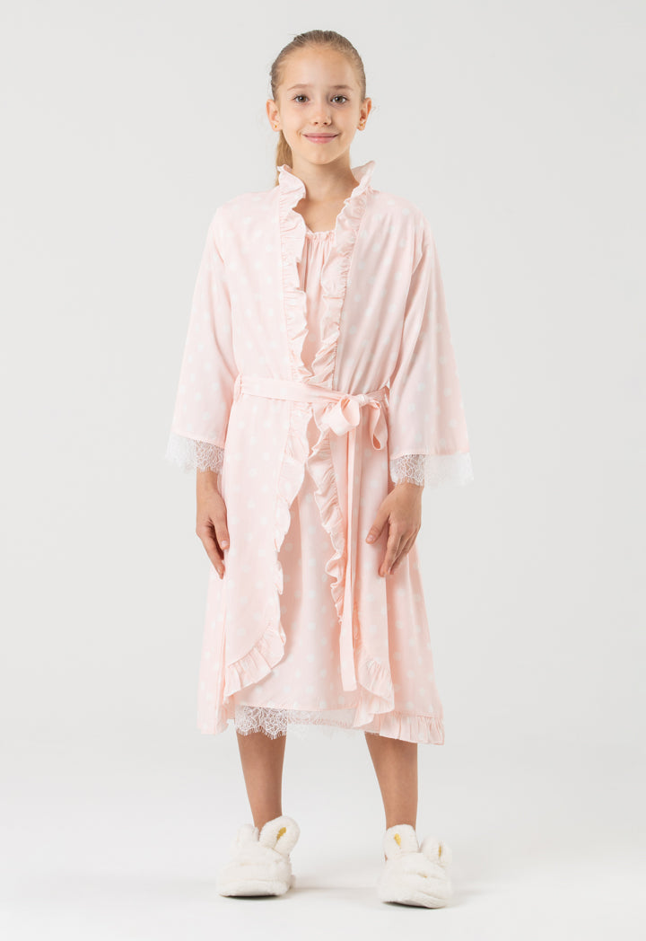 Polka Dots Lace Ruffle Open Collar Sleep Robe