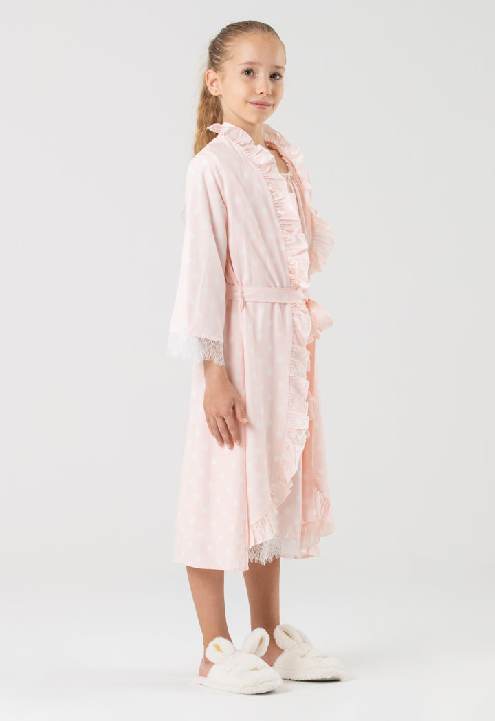 Polka Dots Lace Ruffle Open Collar Sleep Robe