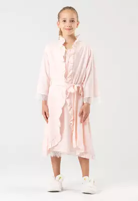 Polka Dots Lace Ruffle Open Collar Sleep Robe