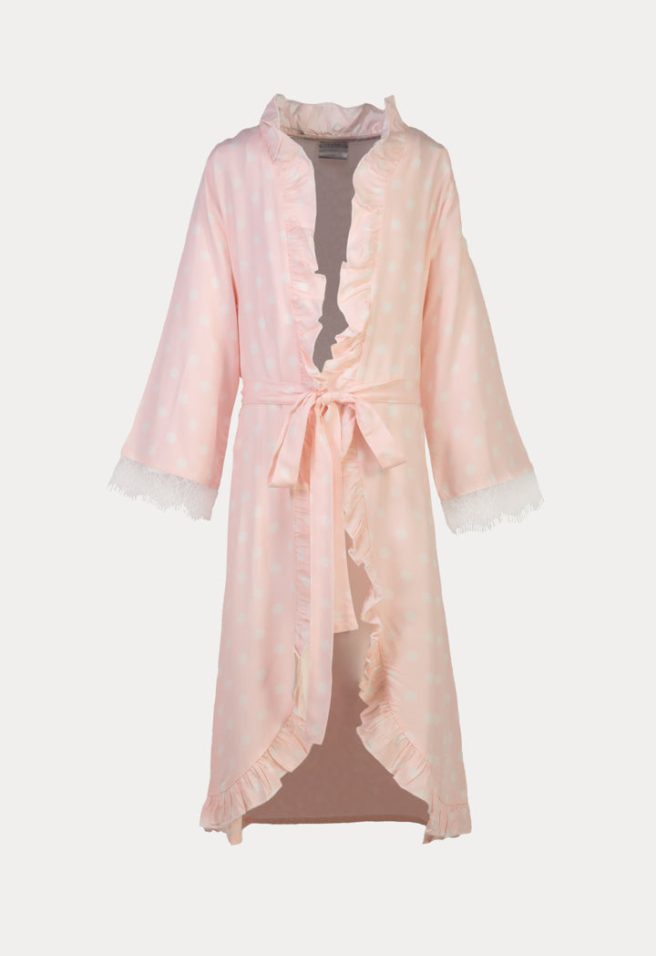 Polka Dots Lace Ruffle Open Collar Sleep Robe