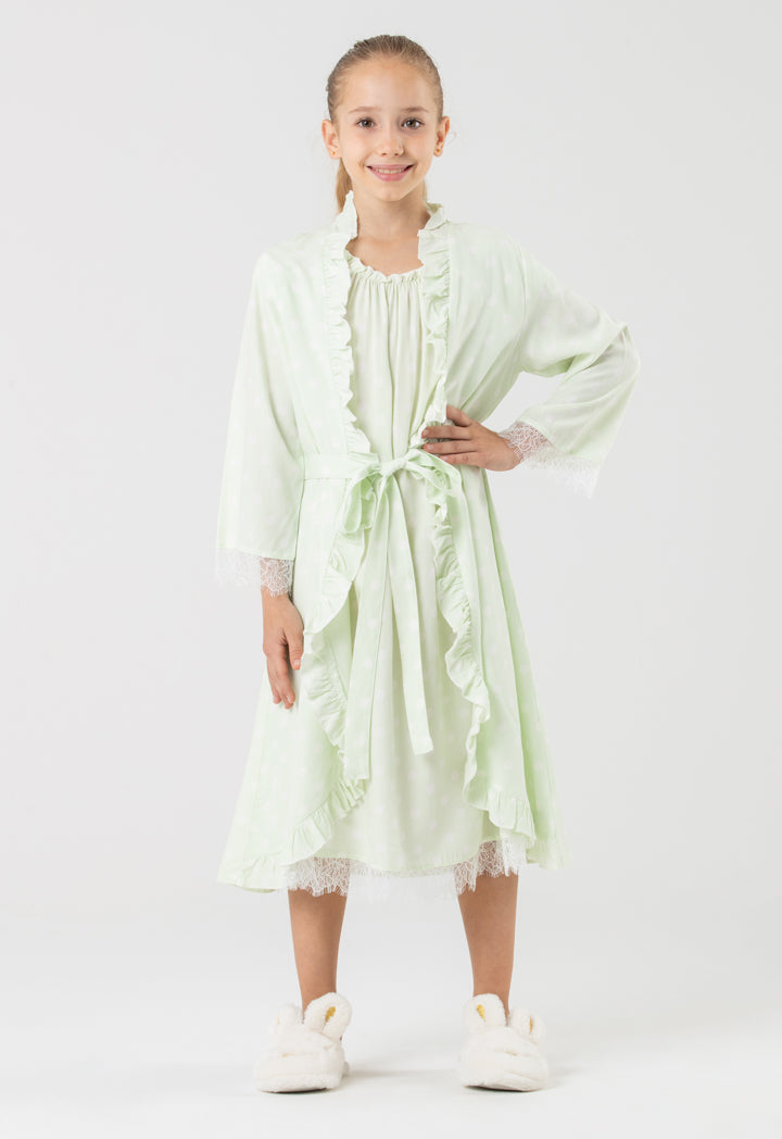 Polka Dots Lace Ruffle Open Collar Sleep Robe