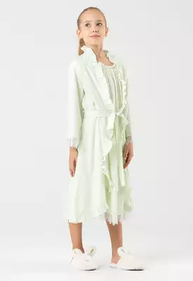 Polka Dots Lace Ruffle Open Collar Sleep Robe