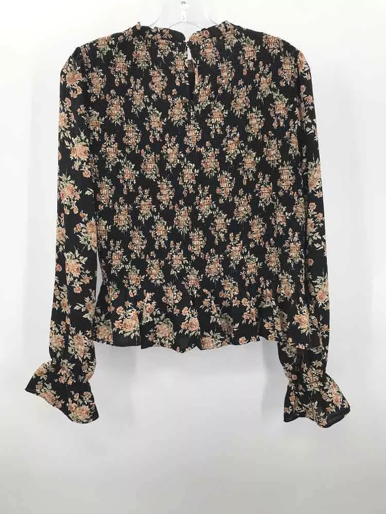 Pre-Owned THML Black Size Small Floral Long Sleeve Blouse