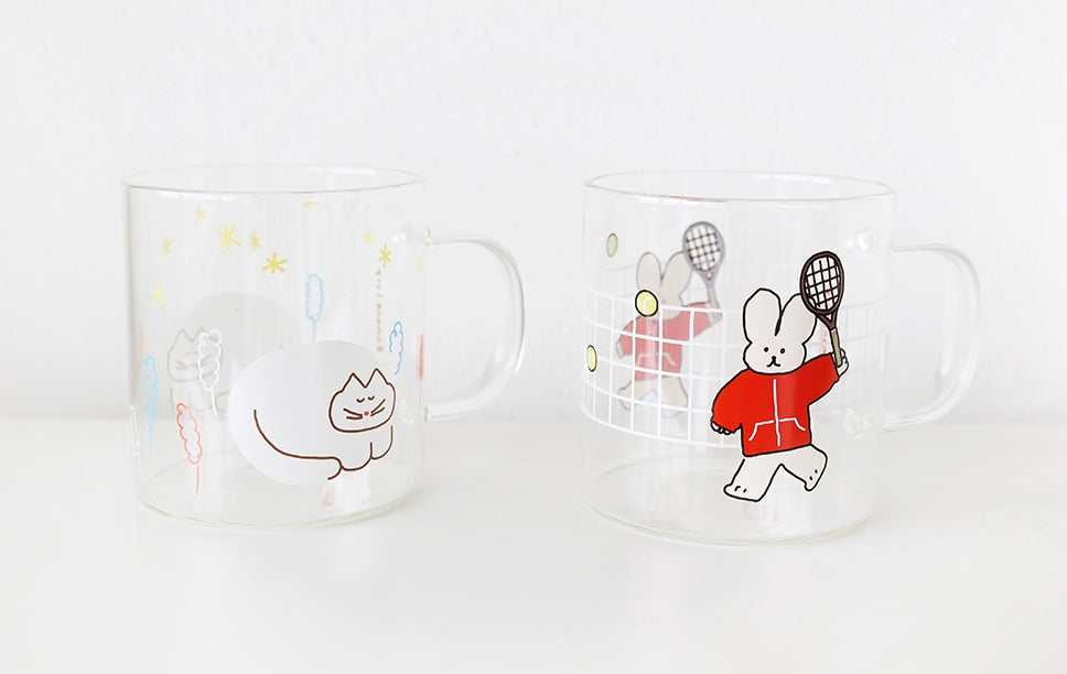 Rabbit Cats Clear Graphic Mugs Glasses Printed Vintage Retro Style Cups Gifts Kitchen Dinnerware Cold Hot Milk Coffee