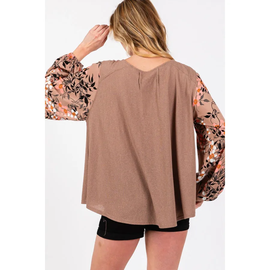 SAGE + FIG Floral Long Sleeve Front Pleated Detail Blouse