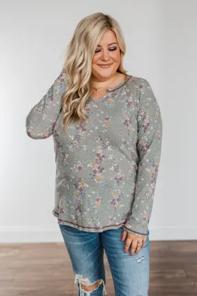 Secret Kisses Floral Long Sleeve Top- Dusty Olive