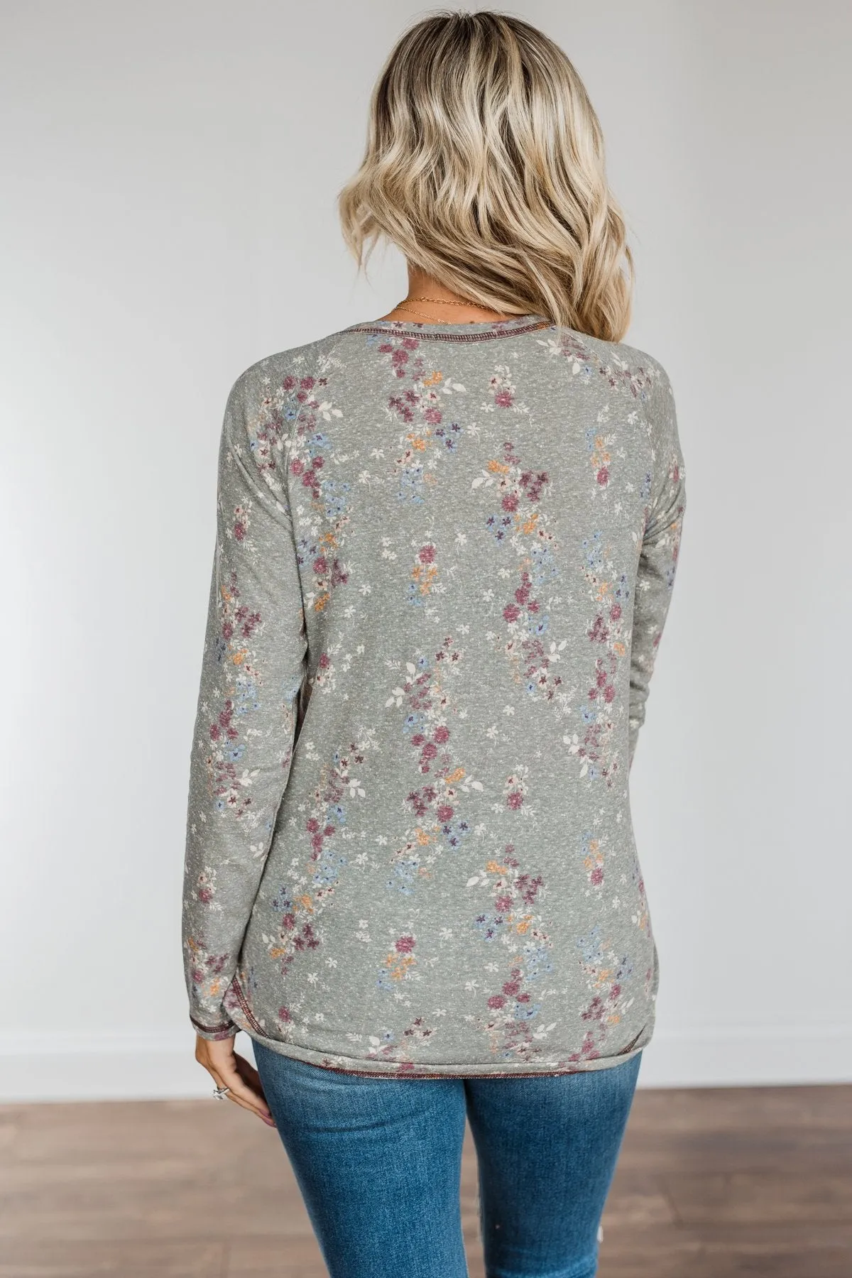 Secret Kisses Floral Long Sleeve Top- Dusty Olive