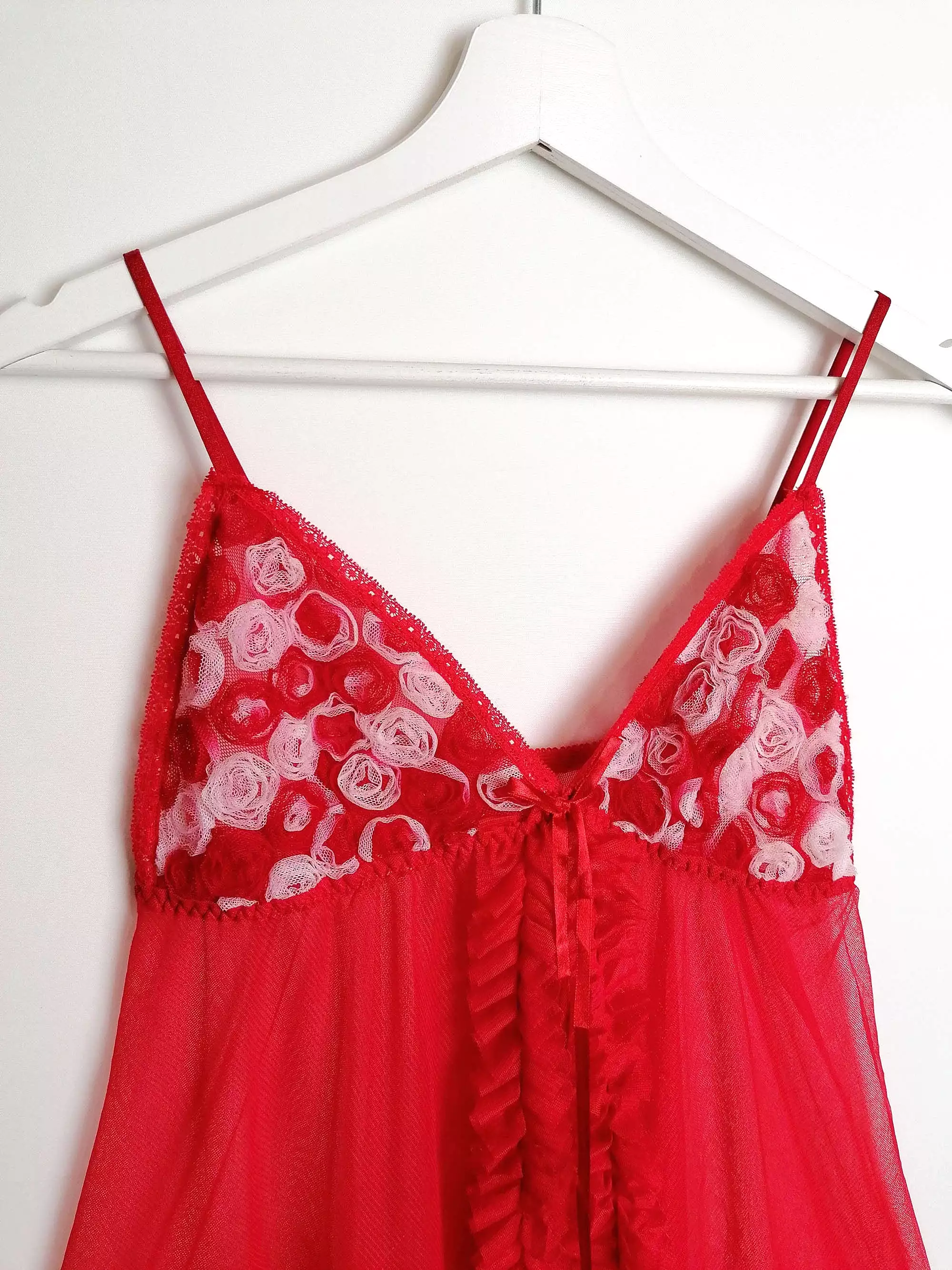 Sheer Red Tulle Lingerie Set - size S-M