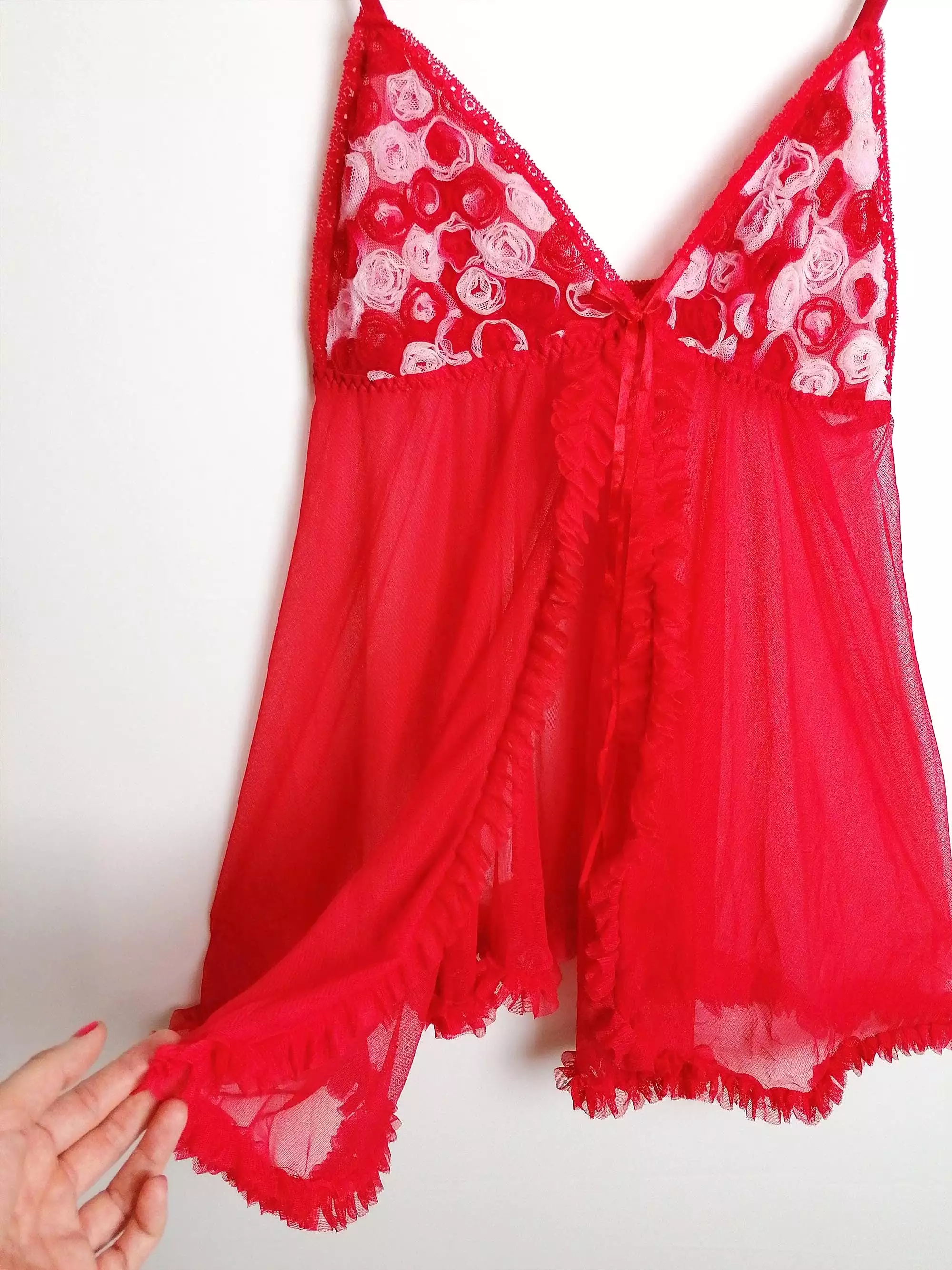 Sheer Red Tulle Lingerie Set - size S-M