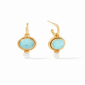 Simone Hoop & Charm Earring Gold Iridescent Bahamian Blue and Pearl by Julie Vos