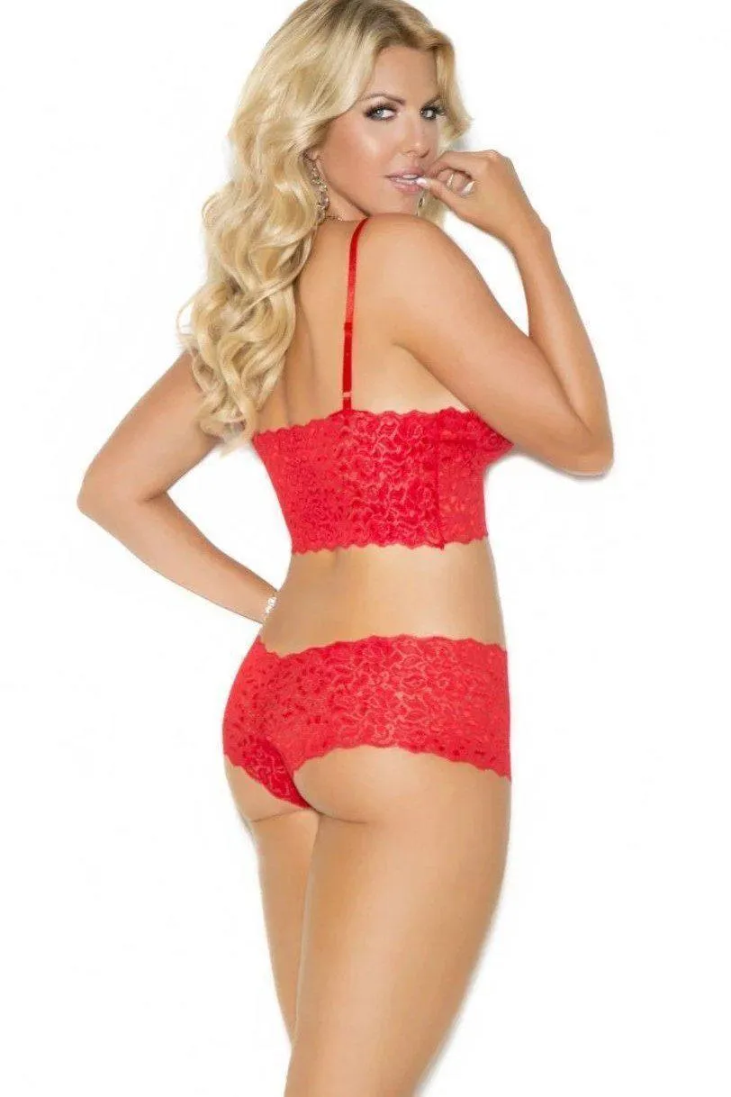 SS-Plus Size Stretch Lace Camisole With Satin Bows And Booty Shorts