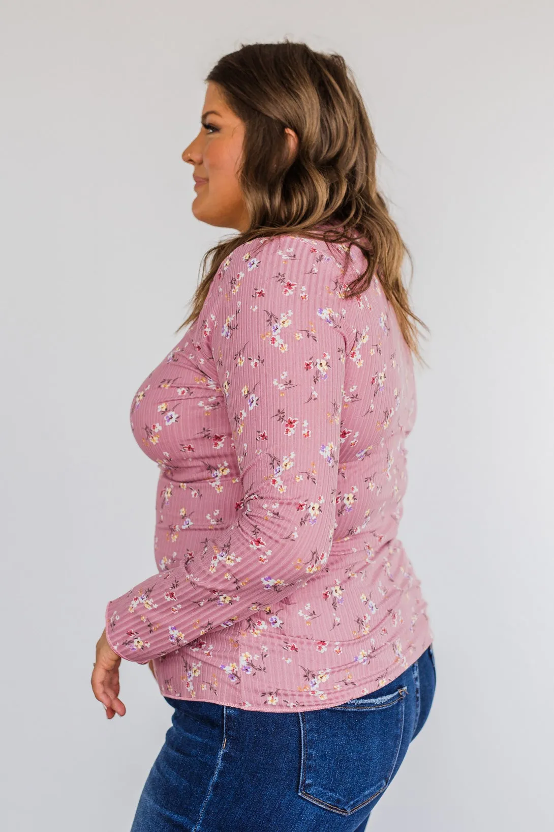 Sweet Aromas Floral Long Sleeve Top- Pink