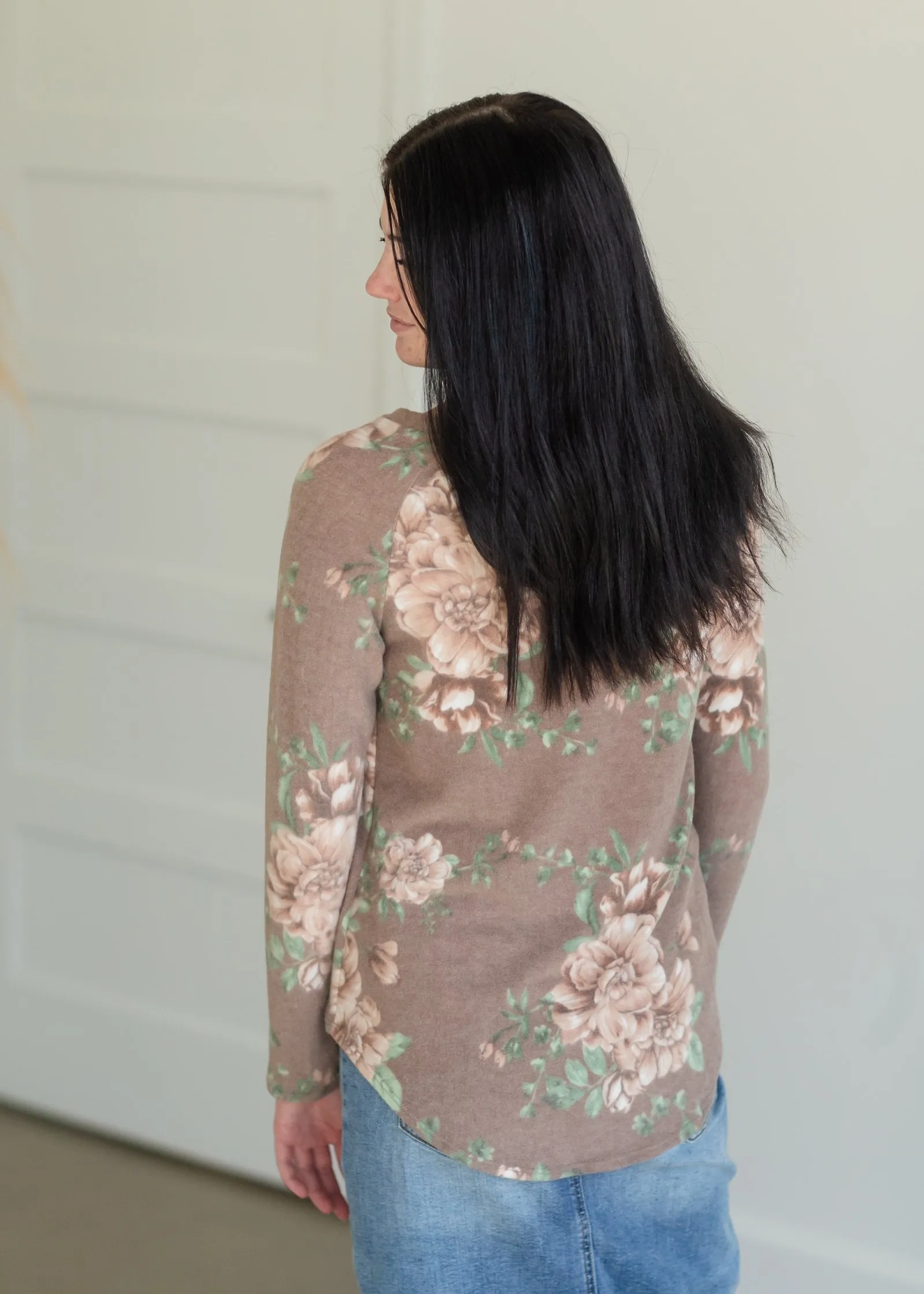 Taupe Floral Long Sleeve Hacci Knit Top - FINAL SALE