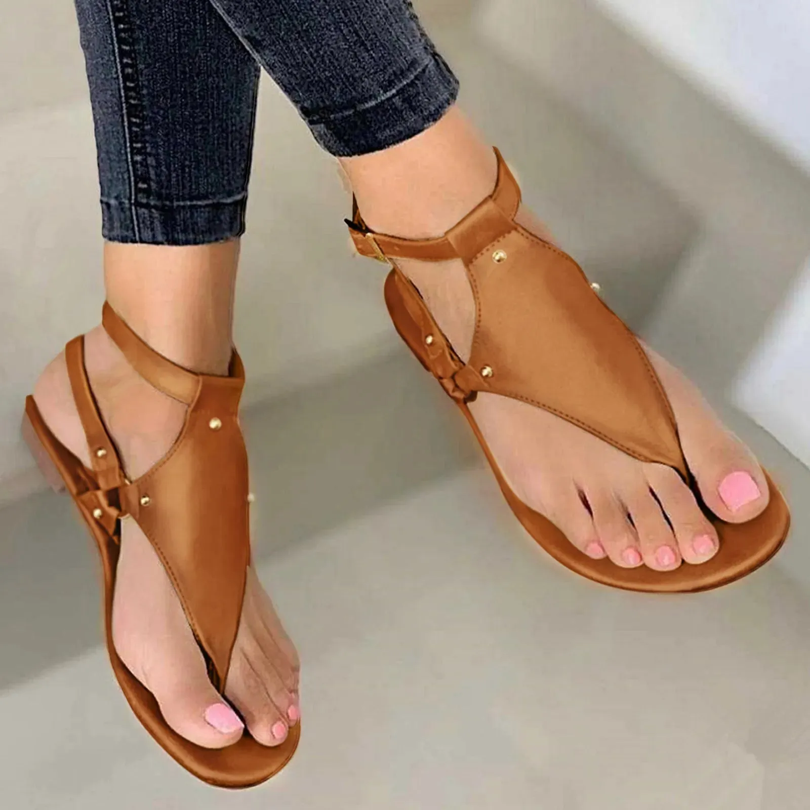 Thong Sandals Open Toe Shoes Flat Ladies Buckle Strap