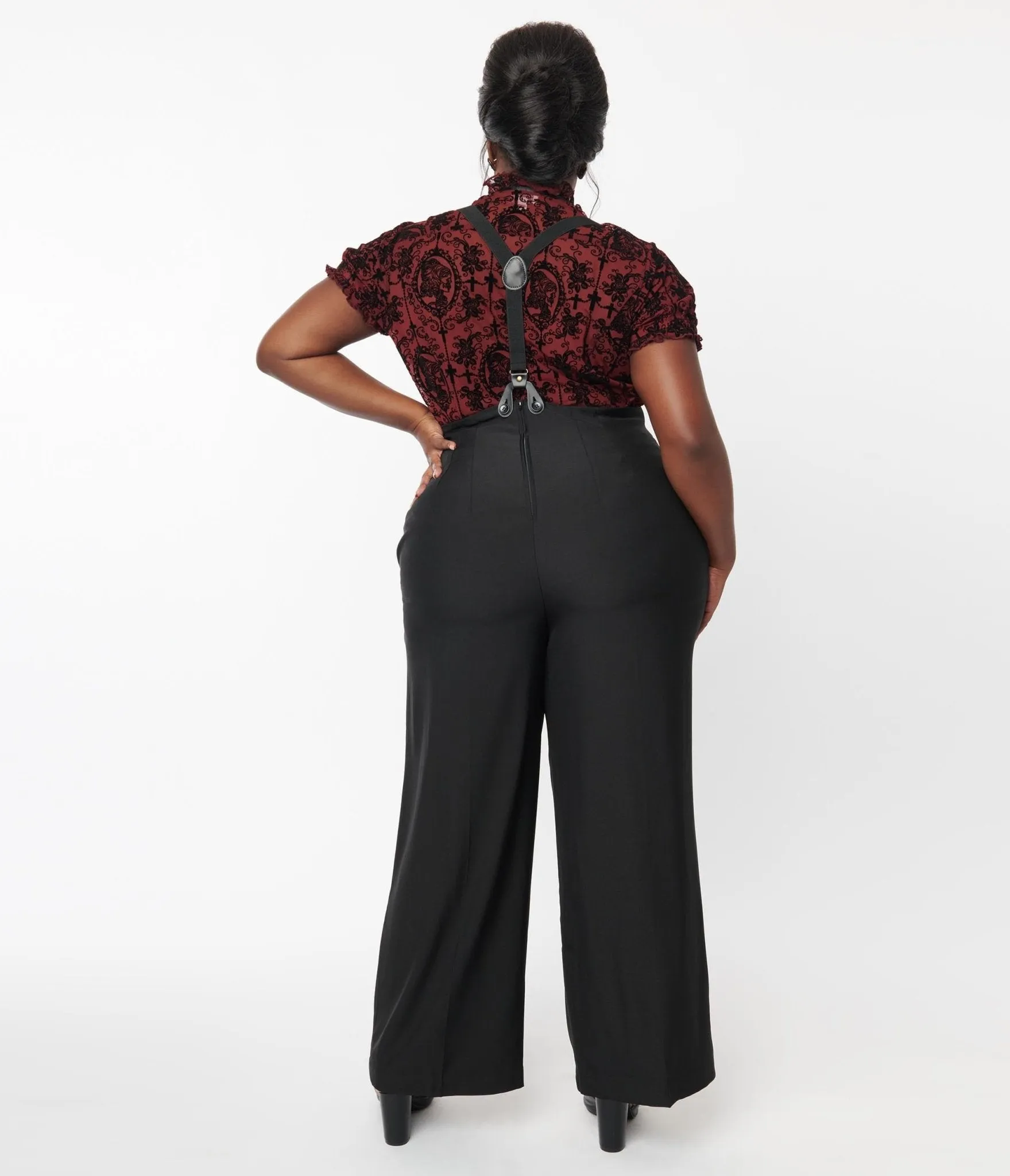 Unique Vintage Plus Size 1930s Black High Waist Suspender Pants