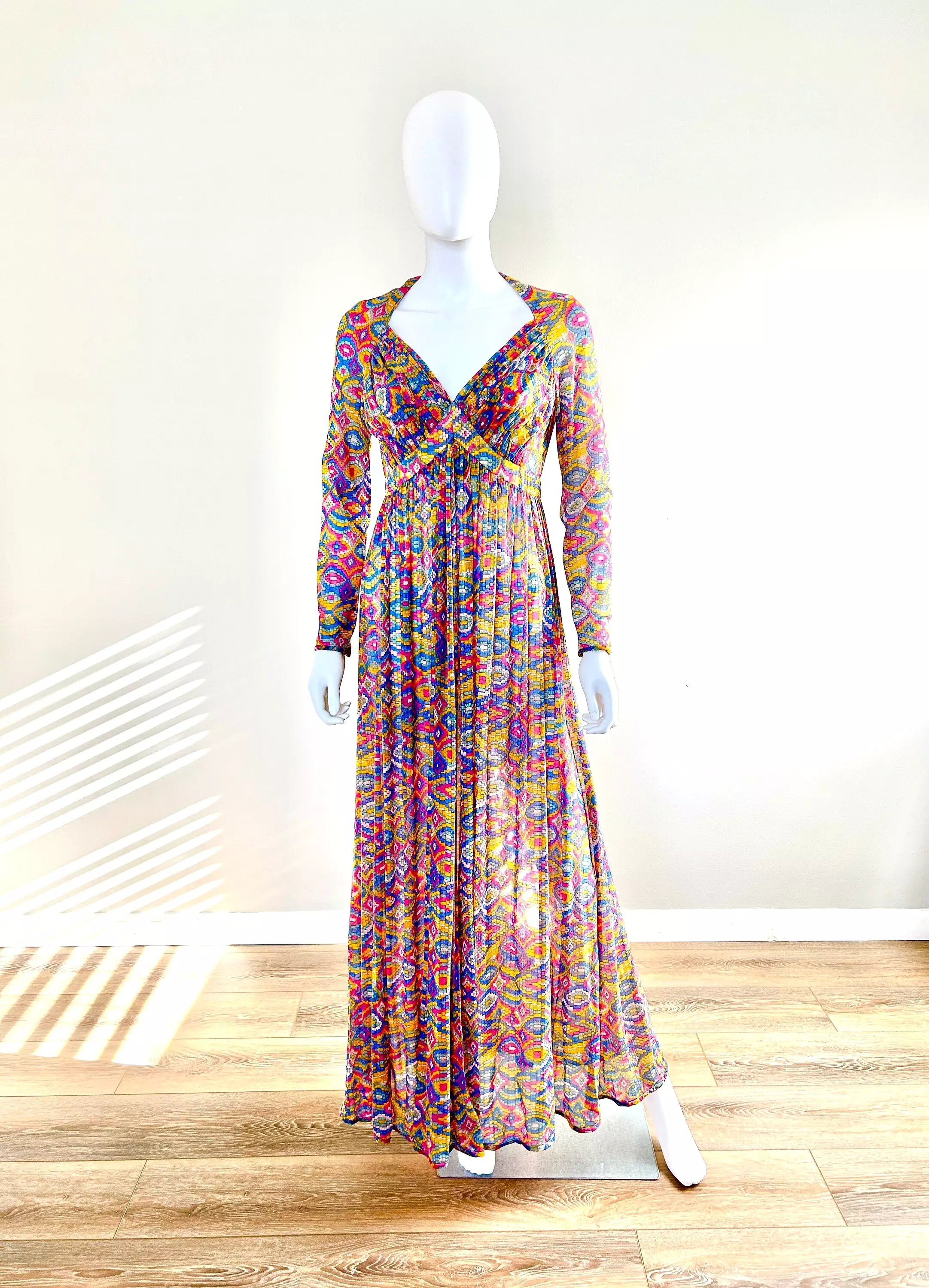 Vintage 1970s Python Print Sheer Maxi Dress / 70s Retro Party Dress / Size S M