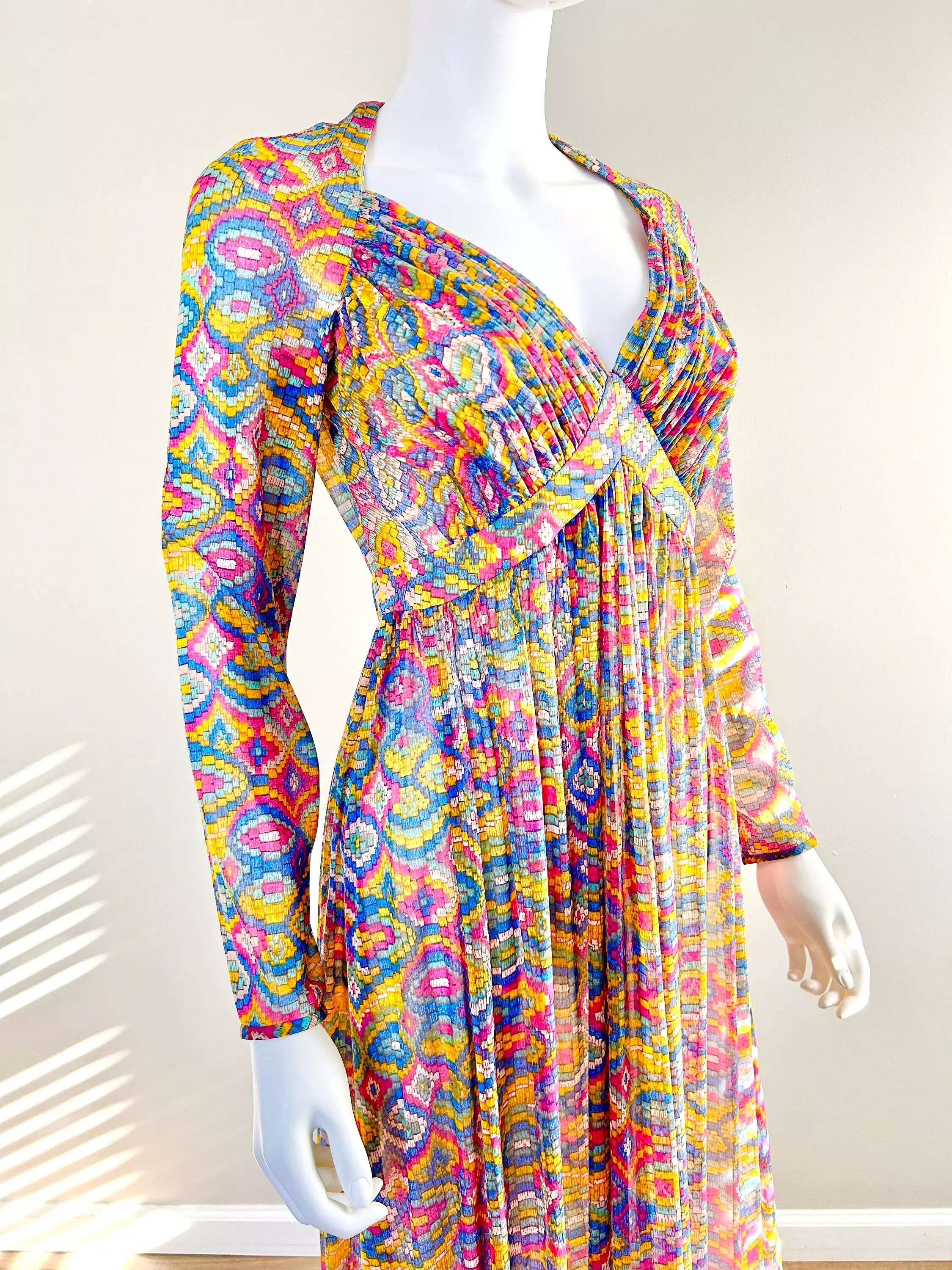 Vintage 1970s Python Print Sheer Maxi Dress / 70s Retro Party Dress / Size S M