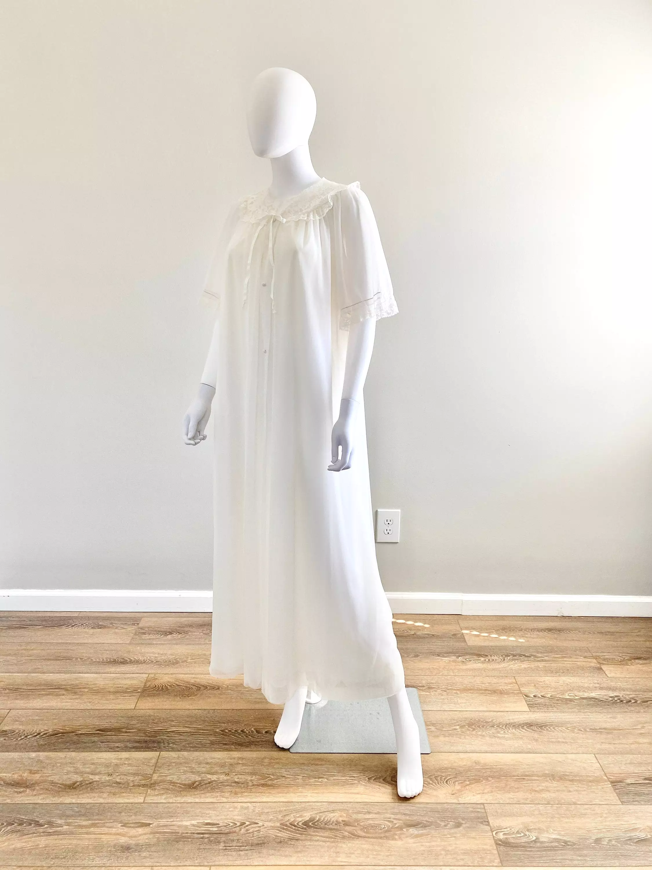 Vintage 1970s Sheer Nightgown and Robe Set / 70s Lingerie / Size L XL