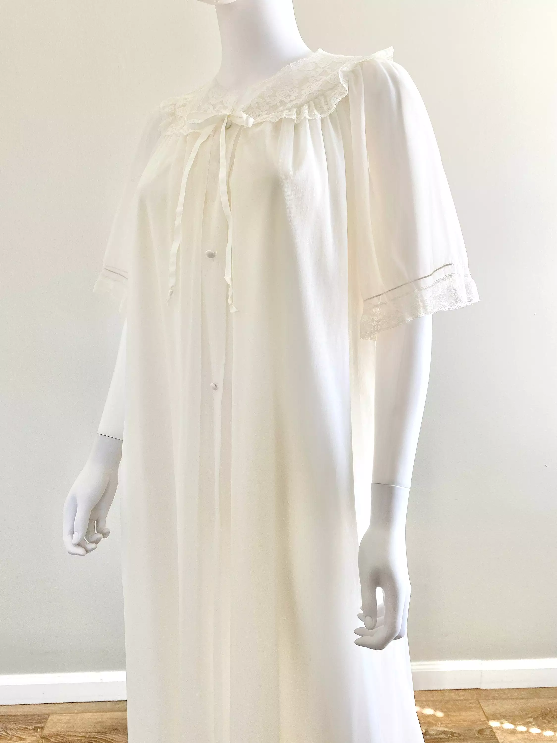 Vintage 1970s Sheer Nightgown and Robe Set / 70s Lingerie / Size L XL