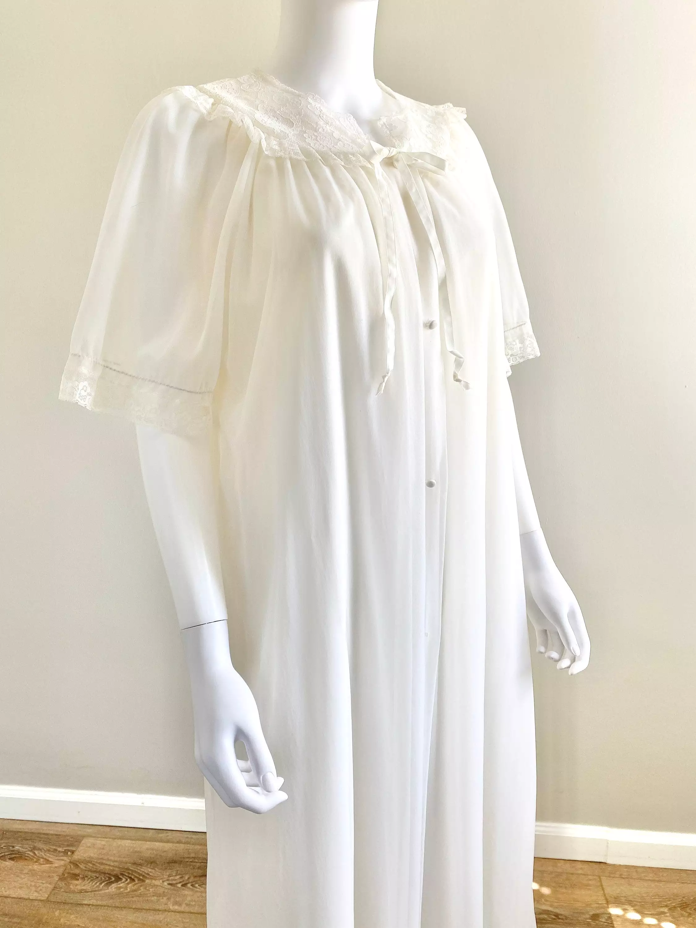 Vintage 1970s Sheer Nightgown and Robe Set / 70s Lingerie / Size L XL