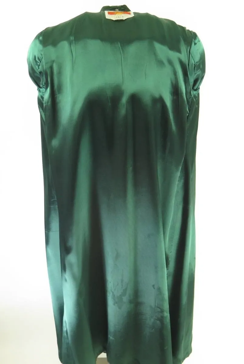 Vintage 60s Emerald Green Rayon Brocade Robe sz S-L Lounge Wear Dressing Shiny