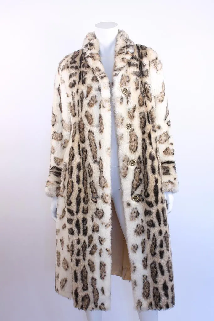 Vintage 70's TISSAVEL Faux Fur Snow Leopard Coat