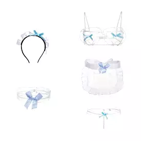 White blue lace lingerie playful set