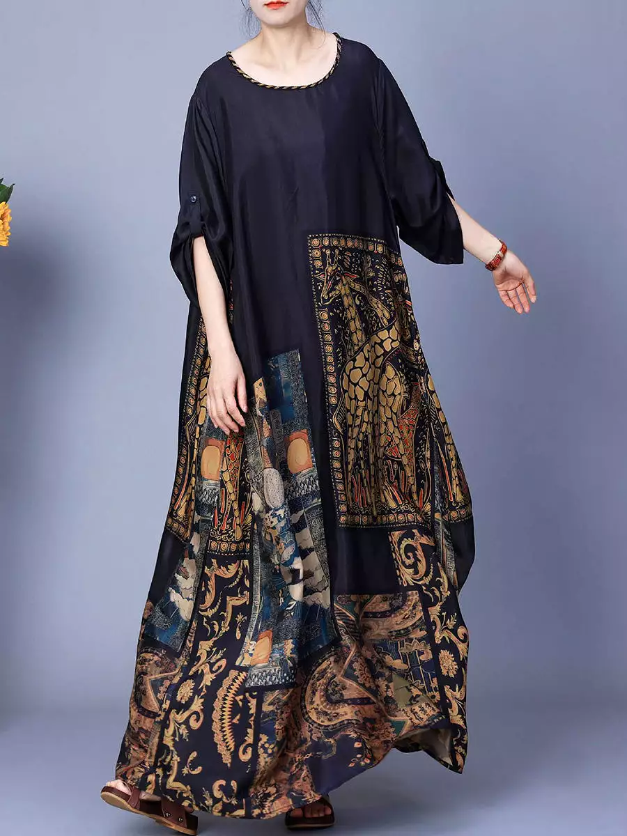 Women Spring Spliced Vintage Maxi Dress CO1026