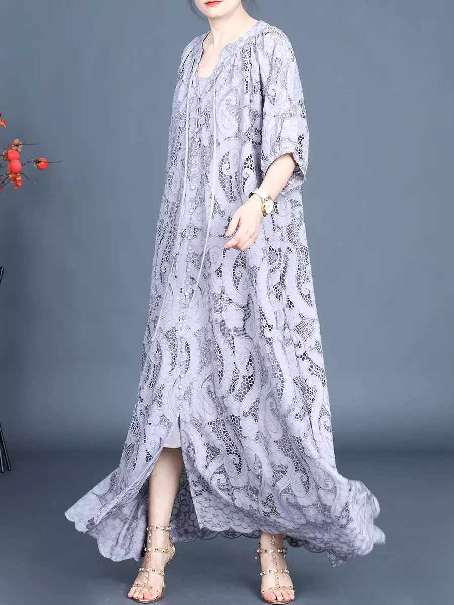 Women Summer Artsy Cutout Lace Maxi Dress KL1050