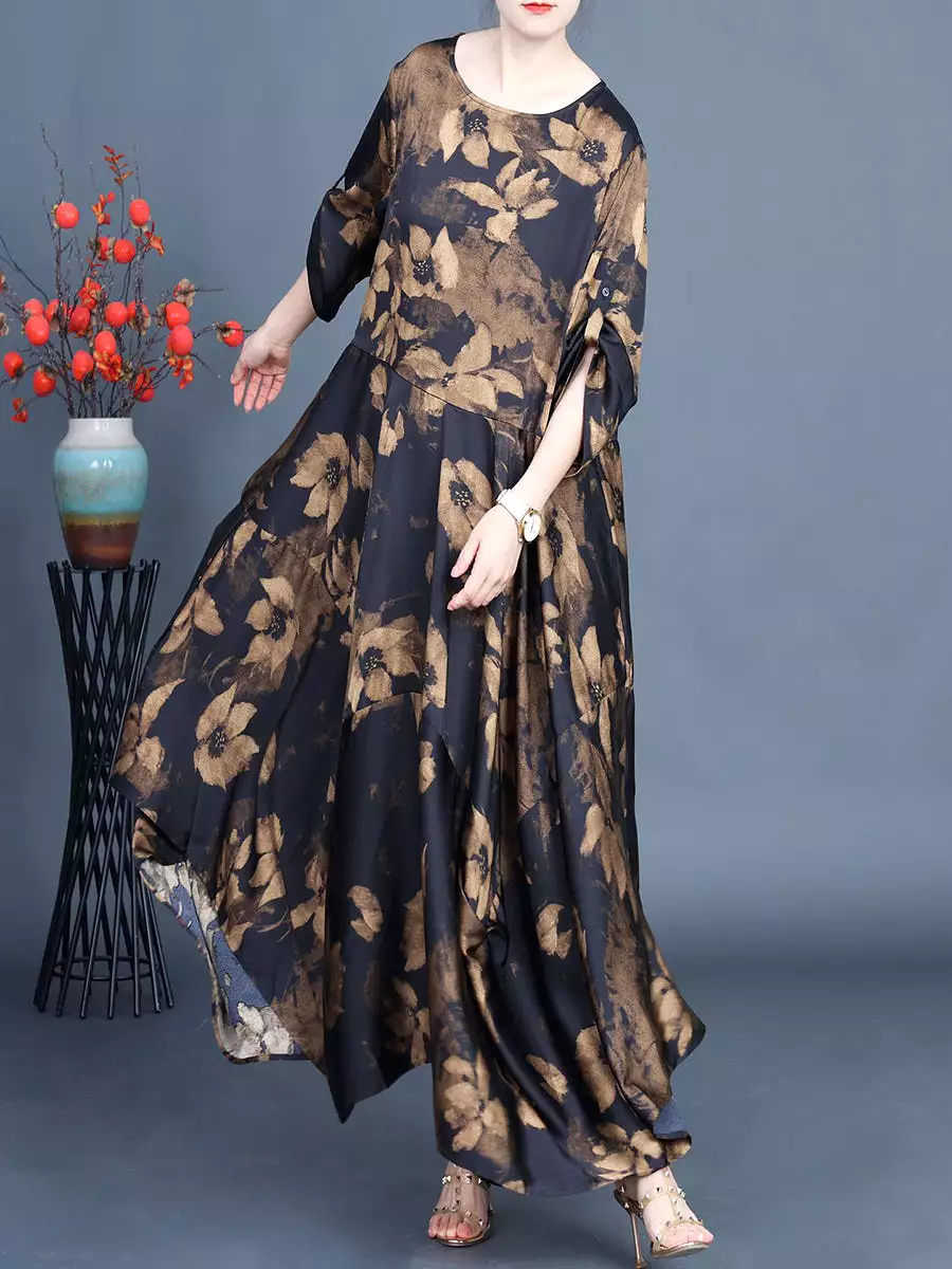 Women Summer Vintage Flower Irregular Hem Loose Dress CO1032