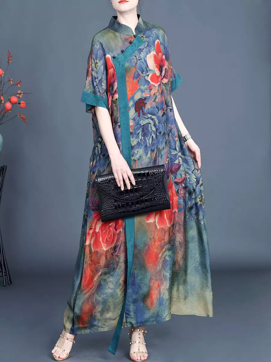 Women Summer Vintage Flower Spliced Robe Dress SC1005