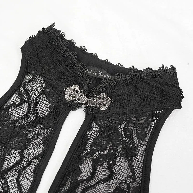 Women's Gothic Halterneck Lace Bra Lingerie Set