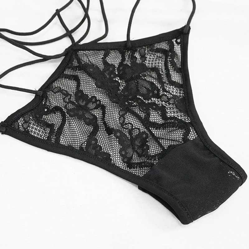 Women's Gothic Halterneck Lace Bra Lingerie Set