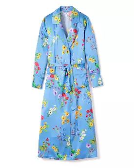 Women's Silk Robe in Azure Brilliant Botanical