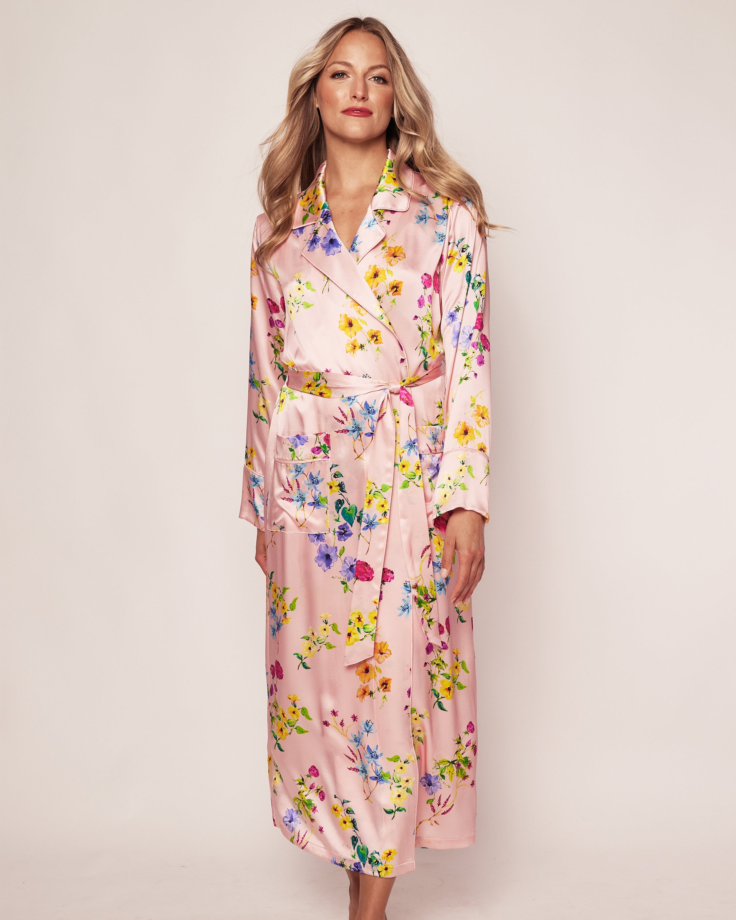 Women's Silk Robe in Blush Brilliant Botanical