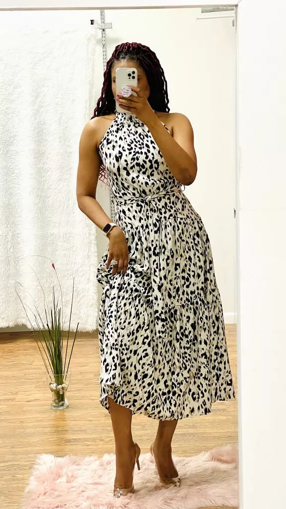 Woven animal print halter maxi dress